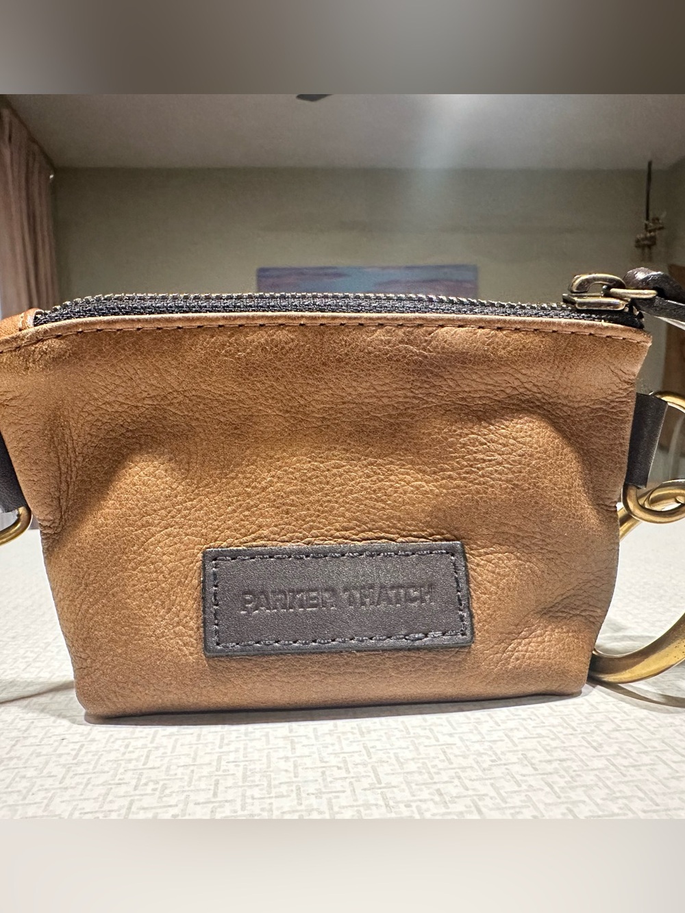 Parker Thatch Baby Buddy Leather Pouch Tan Gold NWOT